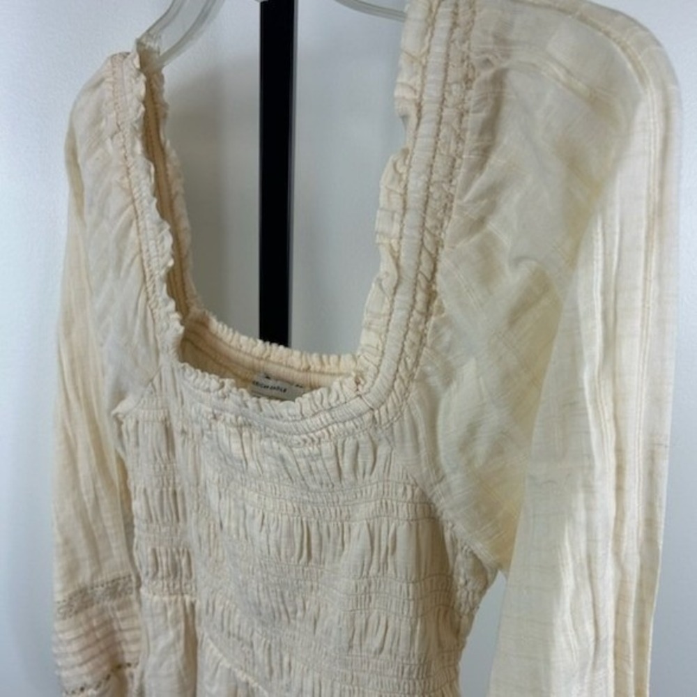 American Eagle Dress Womens Size Small Cream Smocked Square Neck Mini Milkmaid - Picture 2 of 5